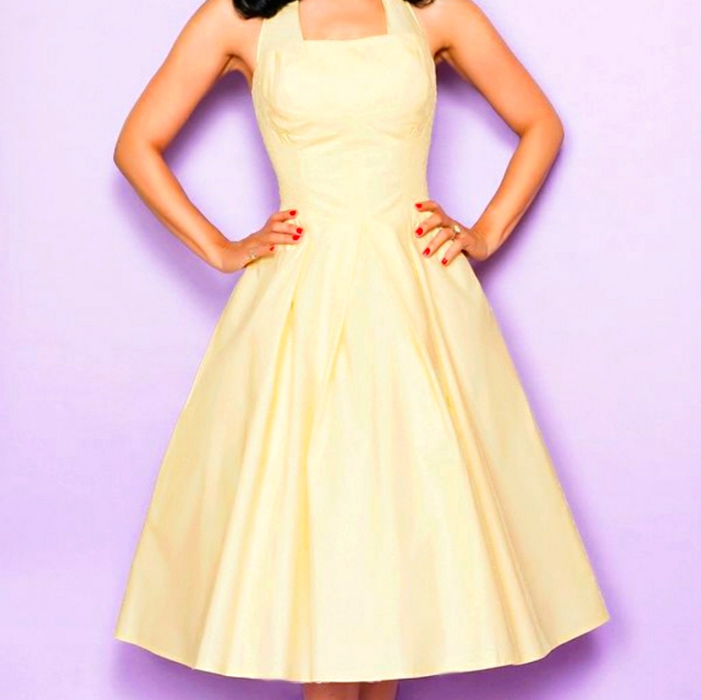 Pale yellow fit and flare swing dress